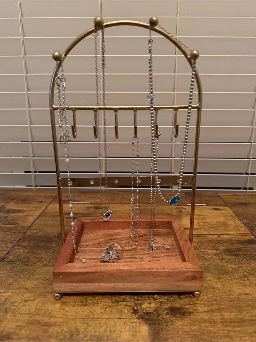 Gold & Wood Jewelry Stand Organizer